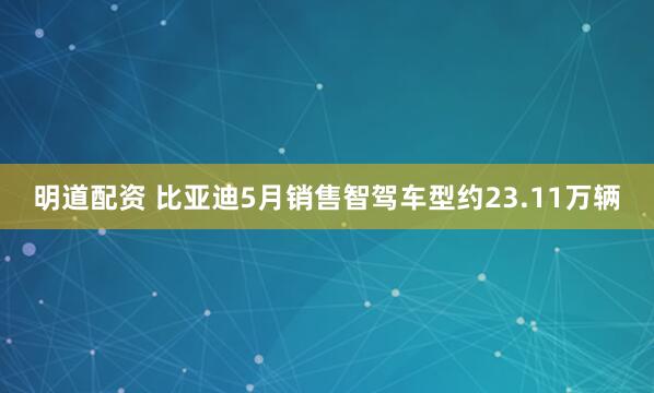 明道配资 比亚迪5月销售智驾车型约23.11万辆