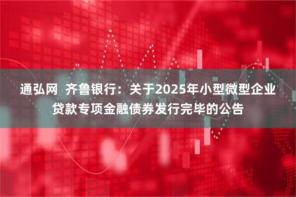 通弘网 齐鲁银行:关于2025年小型微型企业贷款专项金融债券发行完毕的公告